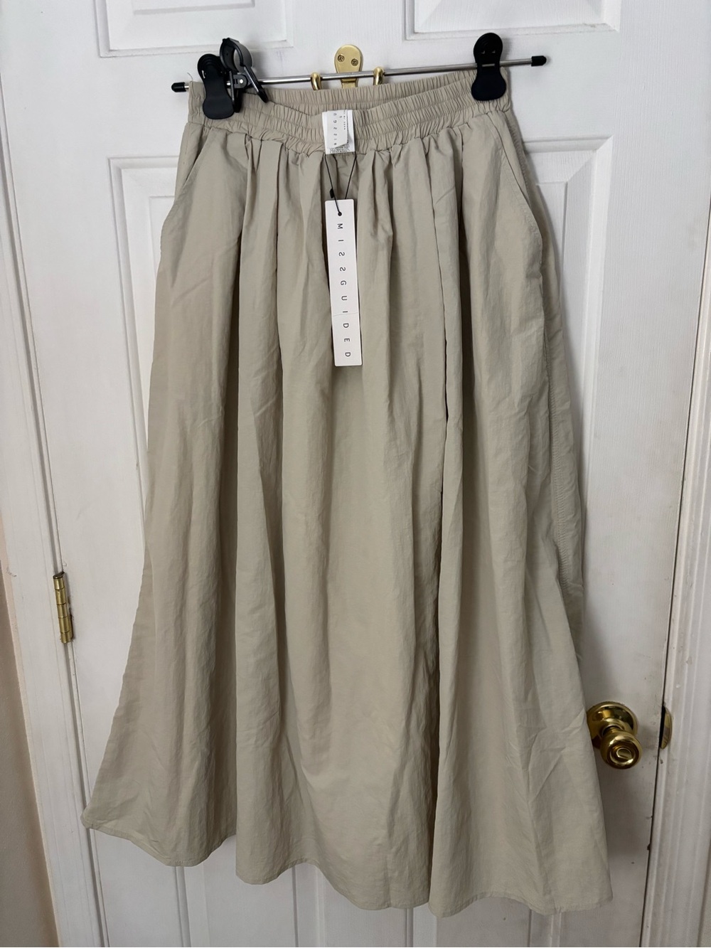 Missguided Beige Full Maxi Skirt with Elastic Waist